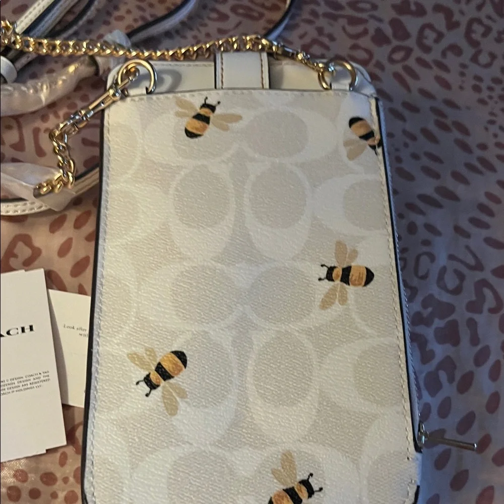 Coach White Bee Print Crossbody Phone Pouch